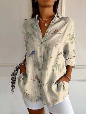 Avie - Dame Top Med Blomsterprint Knaplukning