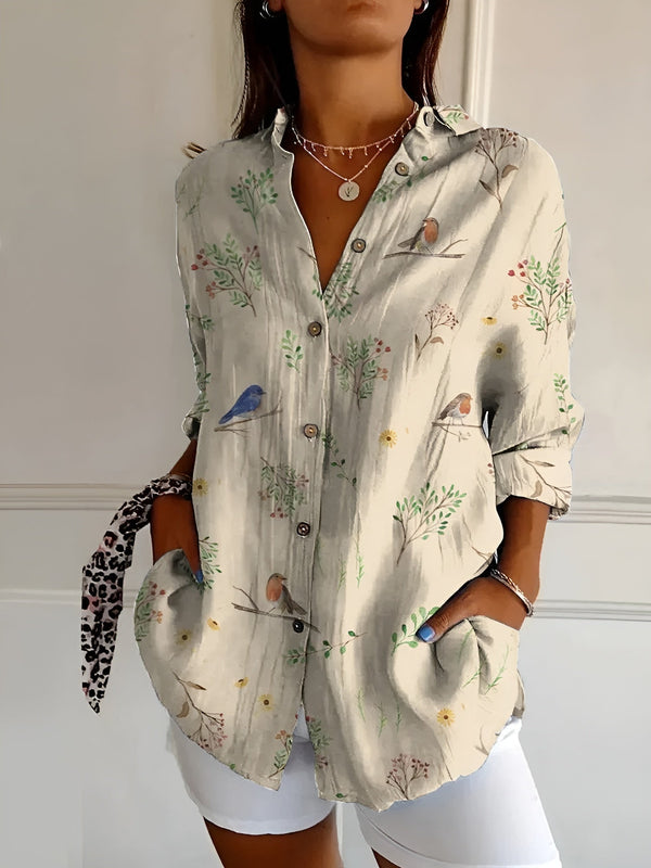 Avie - Dame Top Med Blomsterprint Knaplukning