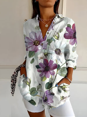 Avie - Dame Top Med Blomsterprint Knaplukning