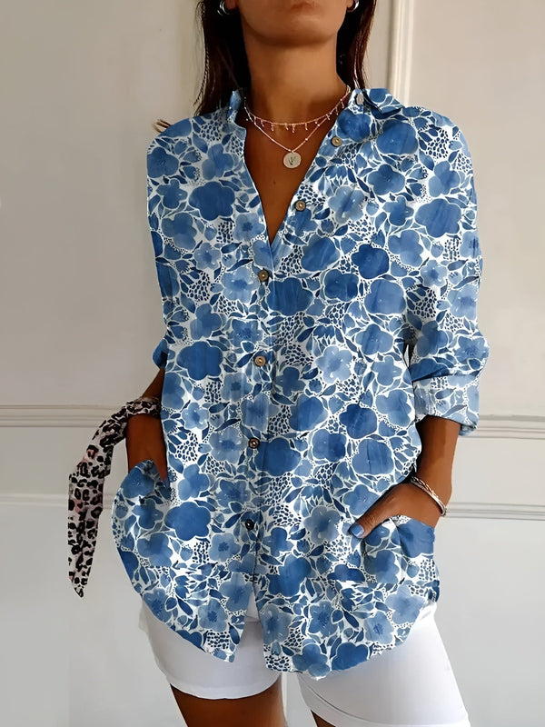 Avie - Dame Top Med Blomsterprint Knaplukning