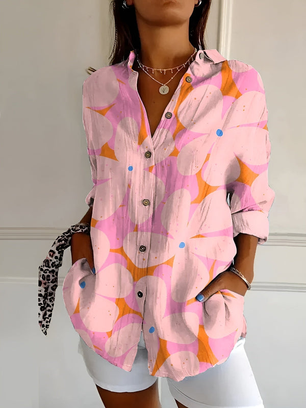 Avie - Dame Top Med Blomsterprint Knaplukning
