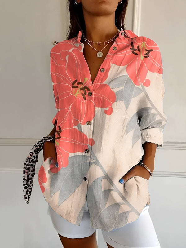 Avie - Dame Top Med Blomsterprint Knaplukning