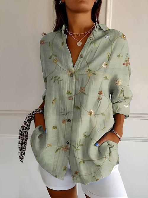 Avie - Dame Top Med Blomsterprint Knaplukning