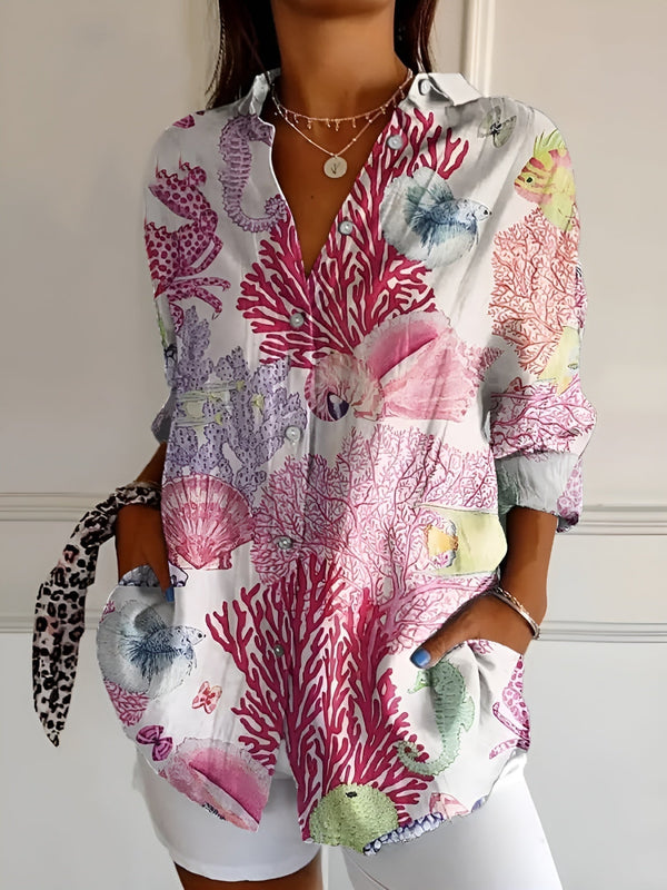 Avie - Dame Top Med Blomsterprint Knaplukning